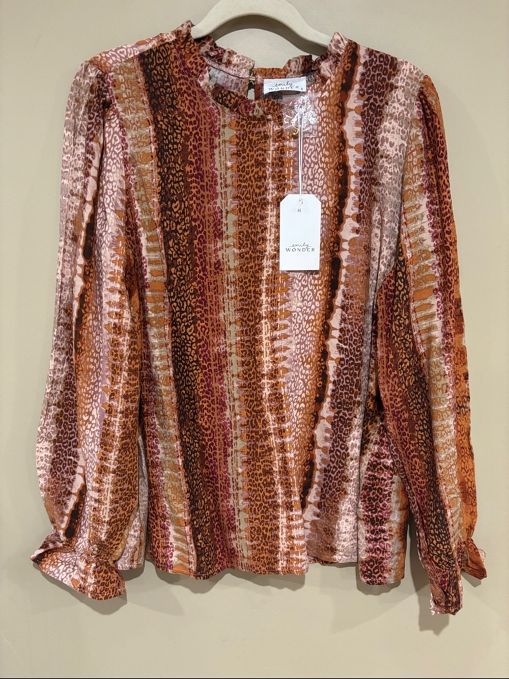 WONDER Woman Long-Sleeve Printed Blouse - Rust Multi